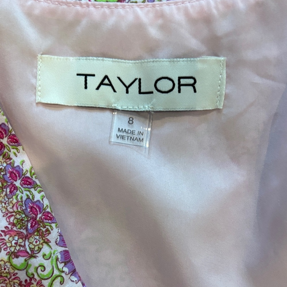 Taylor Pink and Green Floral V-Neck Sundress with Ruffle Sleeves - Picture 2 of 2